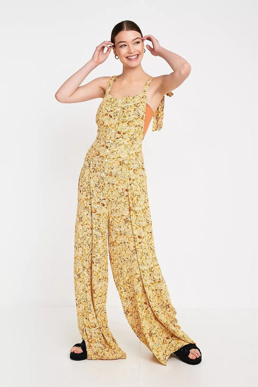 Free People Sugar Sands Wide Leg Jumpsuit Honey Floral Boho